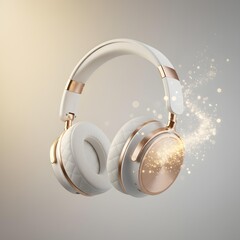 Elegant Wireless Headphones: A pair of sleek, modern wireless headphones levitates gracefully, its luxurious design accentuated by the subtle play of light and shadow.