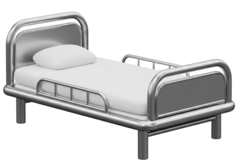 3D Cartoon Hospital Bed Simplified Soft Mattress Smooth Metal Frame PNG