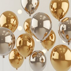 Celebration background with gold and silver balloons floating in the air