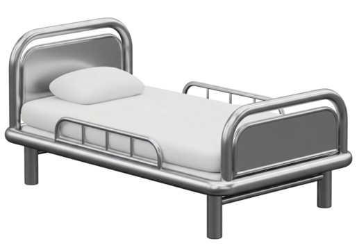 3D Cartoon Hospital Bed Simplified Soft Mattress Smooth Metal Frame PNG