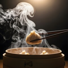Steaming Hot Xiao Long Bao Dumpling with Chopsticks