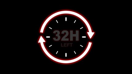 Clock 32 hours icon, isolated on transparent background with alpha channel Clock , timer time passage waiting time animation 4k video