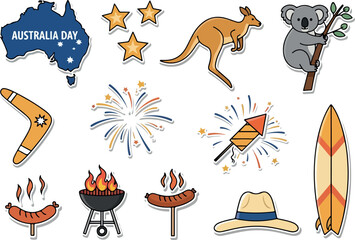 Australia Day Sticker Collection Koala, Kangaroo, BBQ, and Festive Elements