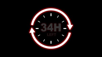 Clock 34 hours icon, isolated on transparent background with alpha channel Clock , timer time passage waiting time animation 4k video
