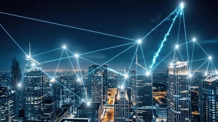 A futuristic city connected by an advanced digital network in the night sky - Powered by Adobe