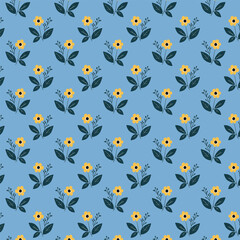 Floral seamless pattern, background for textiles, porcelain, fabric. on blue background