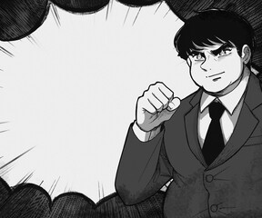 イラスト吹き出しアイキャッチ・太ったサラリーマンの男性