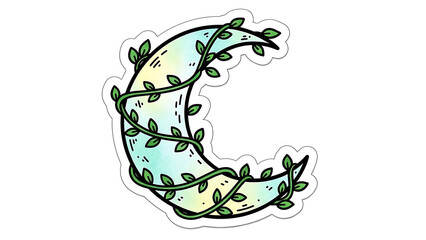 Dreamy crescent moon entwined with vines, evokes peacefulness and natural beauty