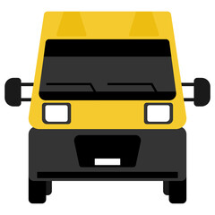 Yellow van front view, isolated transportation, logistics and delivery concept. This image features a yellow van viewed head-on against a plain background, perfect for transportation.