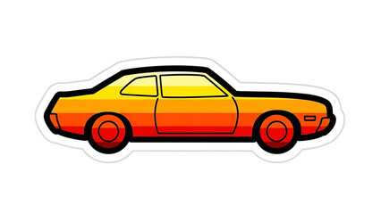 Obraz premium Retro cartoon car illustration with vibrant orange and yellow gradient stripes design