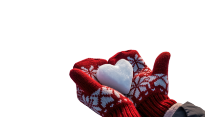 Romantic red rose petals and a flower in snow, symbolizing Valentine's Day love and passion.