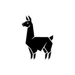 Fototapeta premium Minimalist flat design logo of stylized black llama standing, geometric design and modern aesthetic vector logo template