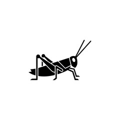 Minimalist flat design logo of silhouette of a grasshopper, a common herbivorous insect species vector logo template