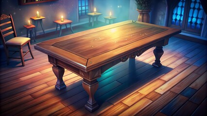 Charming wooden table bathed in candlelight, inviting ambiance for intimate gatherings, perfect for cozy interiors and nostalgic designs with warm atmosphere