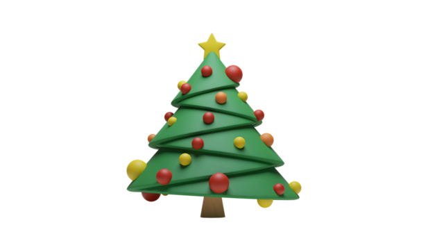 Isolated green Christmas tree with colorful holiday ornaments, gifts, and a star, perfect for festive winter celebration and New Year decoration - Powered by Adobe