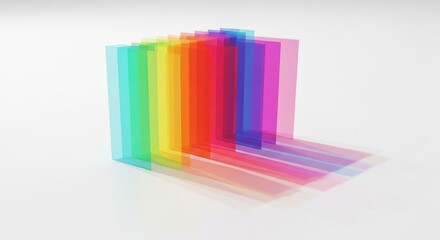 A geometric abstract composition featuring an L-shaped structure of overlapping colored planes