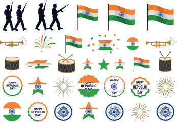 Indian Republic Day Patriotic Icons and Celebratory Graphics