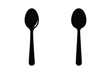 Spoon silhouette icon set with curved bowl