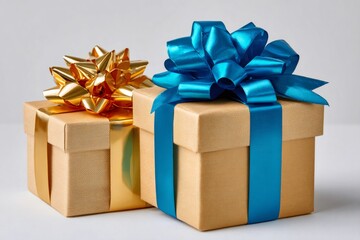 Obraz premium Gift boxes wrapped with golden and blue bows