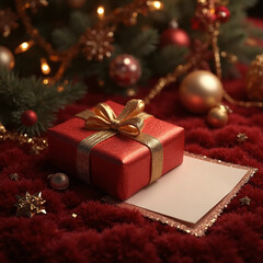 christmas tree with gift boxes and writing note