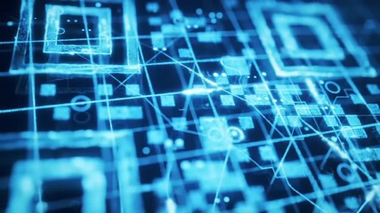 Abstract digital QR code grid with blue light. - Powered by Adobe