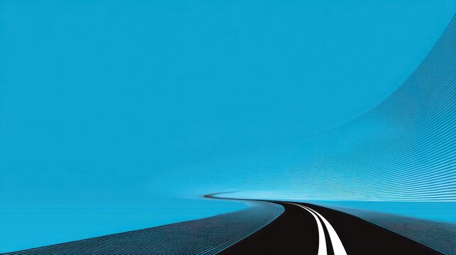 Road leading to the horizon on a blue background
