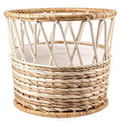 Empty laundry cotton rope basket isolated on white or transparent background