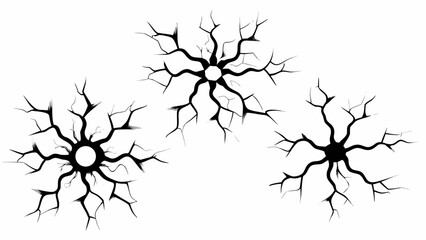 Three abstract black cracked shapes on a white background