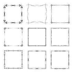 Set Black Simple Line Frame Collection Doodle Square Floral Frame Elements Vector Design Style Sketch Isolated Illustration For Banner