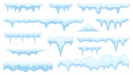 Collection of cartoon icicles and snow drifts for winter decoration