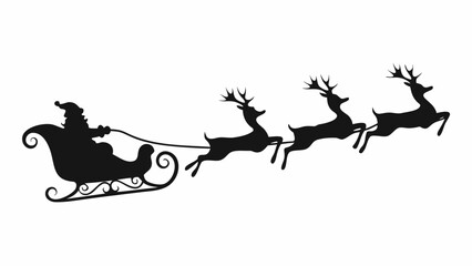 Santa claus silhouette riding sleigh pulled by reindeer on white background © Indira