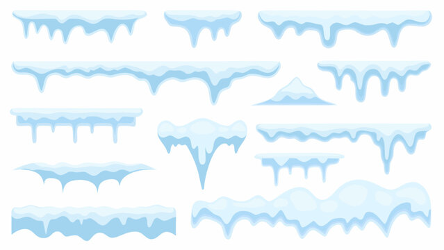 Collection of cartoon icicles and snow drifts for winter decoration