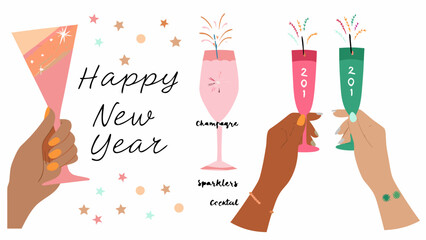 Happy new year celebration with champagne and sparklers