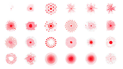 Collection of abstract red and pink circular organic shapes and patterns
