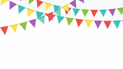 Colorful triangle party bunting flags on white background