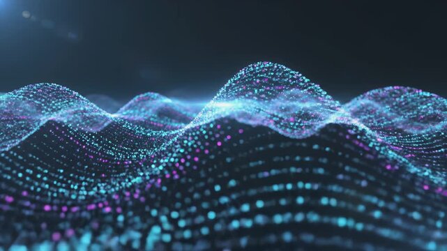 Dynamic visualization of flowing digital waves with vibrant colors and intricate patterns, showcasing the evolution of sound waves in a captivating motion sequence