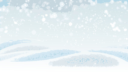 Abstract winter landscape with falling snow and soft blue hills