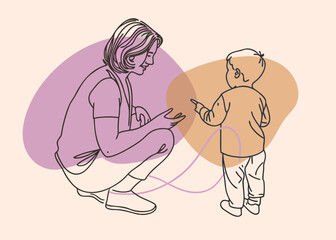 Mother and child interacting with playful conversation and gestures