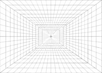 Abstract geometric tunnel with vanishing point and grid pattern
