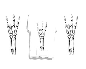 Skeleton hands rock on gesture and t shirt design