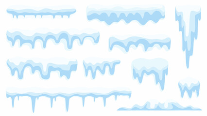 Collection of cartoon snow drifts and icicles for winter design