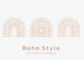 Boho style arch design elements with sunburst window