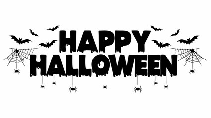 Happy halloween text with bats spiders and spiderwebs