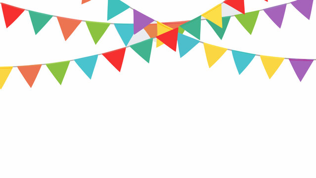 Colorful triangle bunting flags on white background