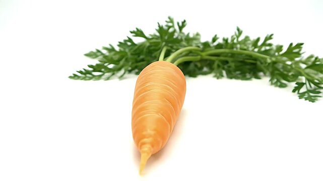 A Fresh Orange Carrot With Green Stems And Leaves Rests On A Clean White Background Studio Shot