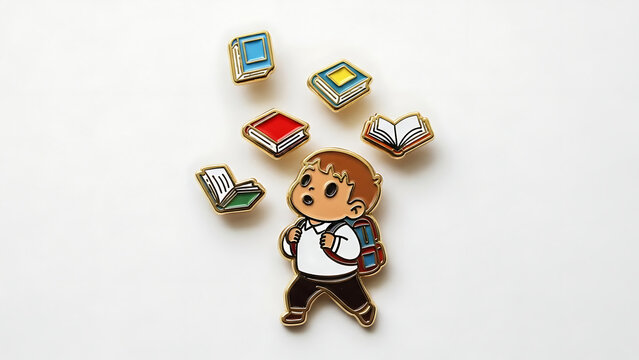 Charming schoolboy with backpack surrounded by floating books ready for learning fun - Powered by Adobe