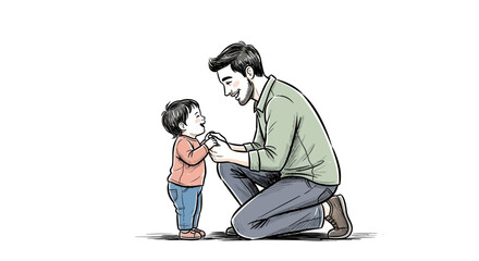 Cherished moments a father and child bonding experience in a hand-drawn sketch style image