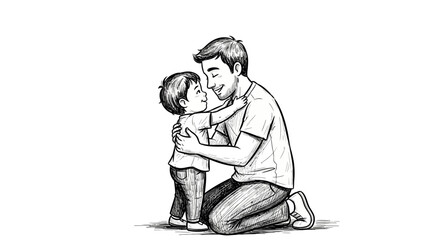 Heartwarming illustration of a father and son embracing in a tender moment of love