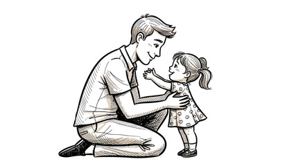 Heartwarming illustration of a father embracing his daughter, showcasing paternal affection and