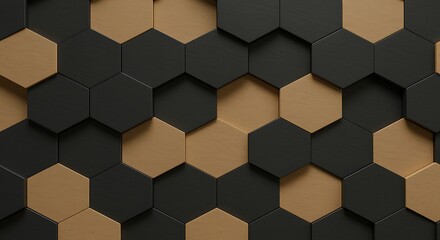 Hexagonal Pattern Background With Alternating Black And Gold Tiles image photo